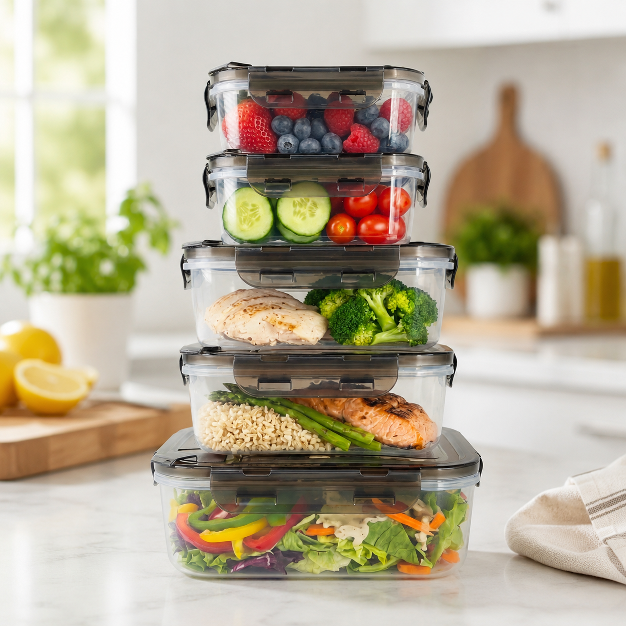 BPA-Free Plastic Airtight Food Storage Containers with Vented Lids