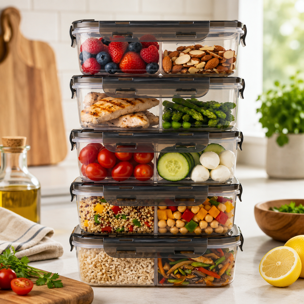 BPA-Free Plastic Airtight Food Storage Containers with Vented Lids