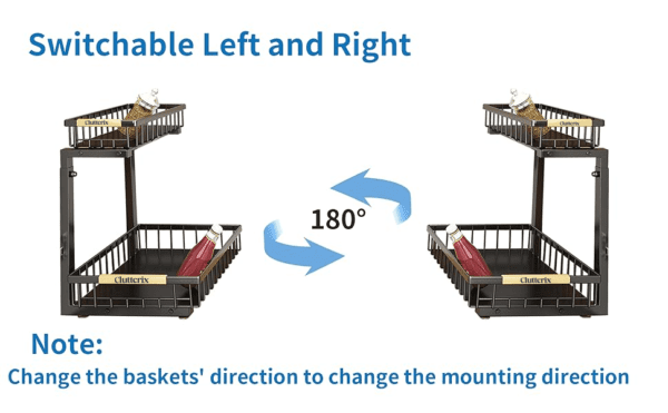 2 Pack Under Sink Organizer 2 Tier Under Sink Organizers and Storage Adjustable Kitchen Pull out Cabinet Organizer Metal Sliding Drawer for Bathroom Pantry Cabinet Closet Organization Rack Black