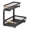 2 Pack Under Sink Organizer 2 Tier Under Sink Organizers and Storage Adjustable Kitchen Pull out Cabinet Organizer Metal Sliding Drawer for Bathroom Pantry Cabinet Closet Organization Rack Black