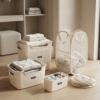 Laundry Basket Set with Handles, 3 Ventilated Plastic Baskets (30L, 17L & 4L Clip-On) and 55L Collapsible Mesh Hamper, Nestable Storage Design