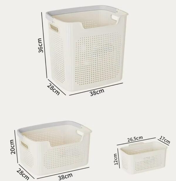 Laundry Basket Set, 3-Piece Ventilated Plastic Baskets with Tote Handles (Beige)