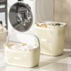 Laundry Basket Set, 3-Piece Ventilated Plastic Baskets with Tote Handles (Beige)